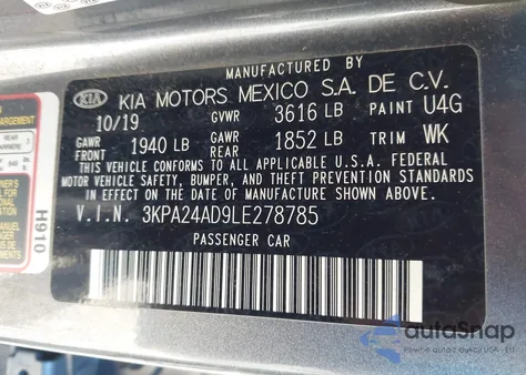 2020 Kia Rio S from USA, damaged, VIN 3KPA24AD9LE278785